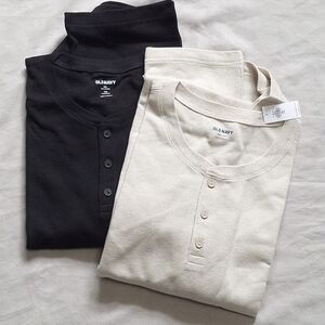 Old Navy NWT Men's Henley Long Sleeve Shirts 2 Pack Thermal Waffle Knit XXL